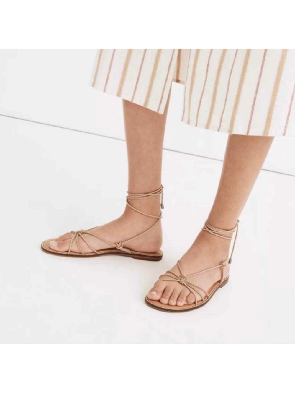 Madewell Desert Alabaster Braided-Strap Lace-Up Slide Sandals